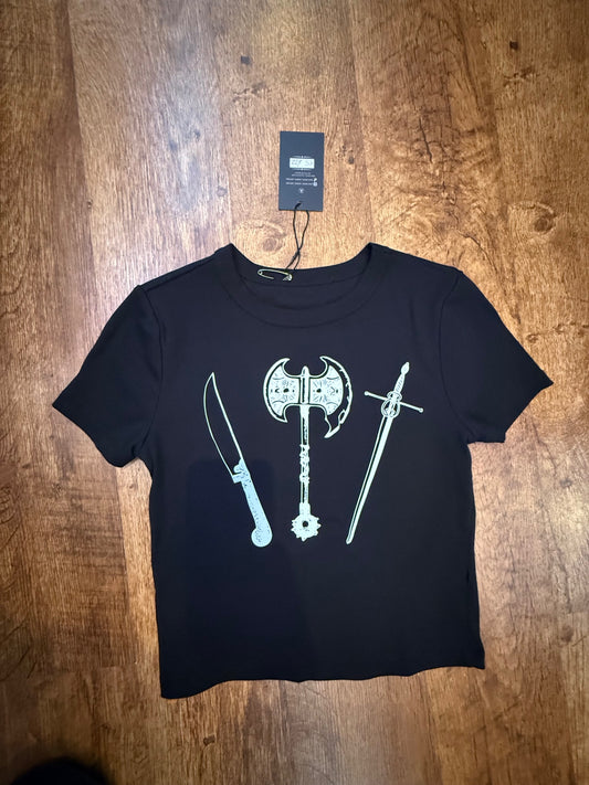 Mediaeval weaponry crop T-shirt size extra small