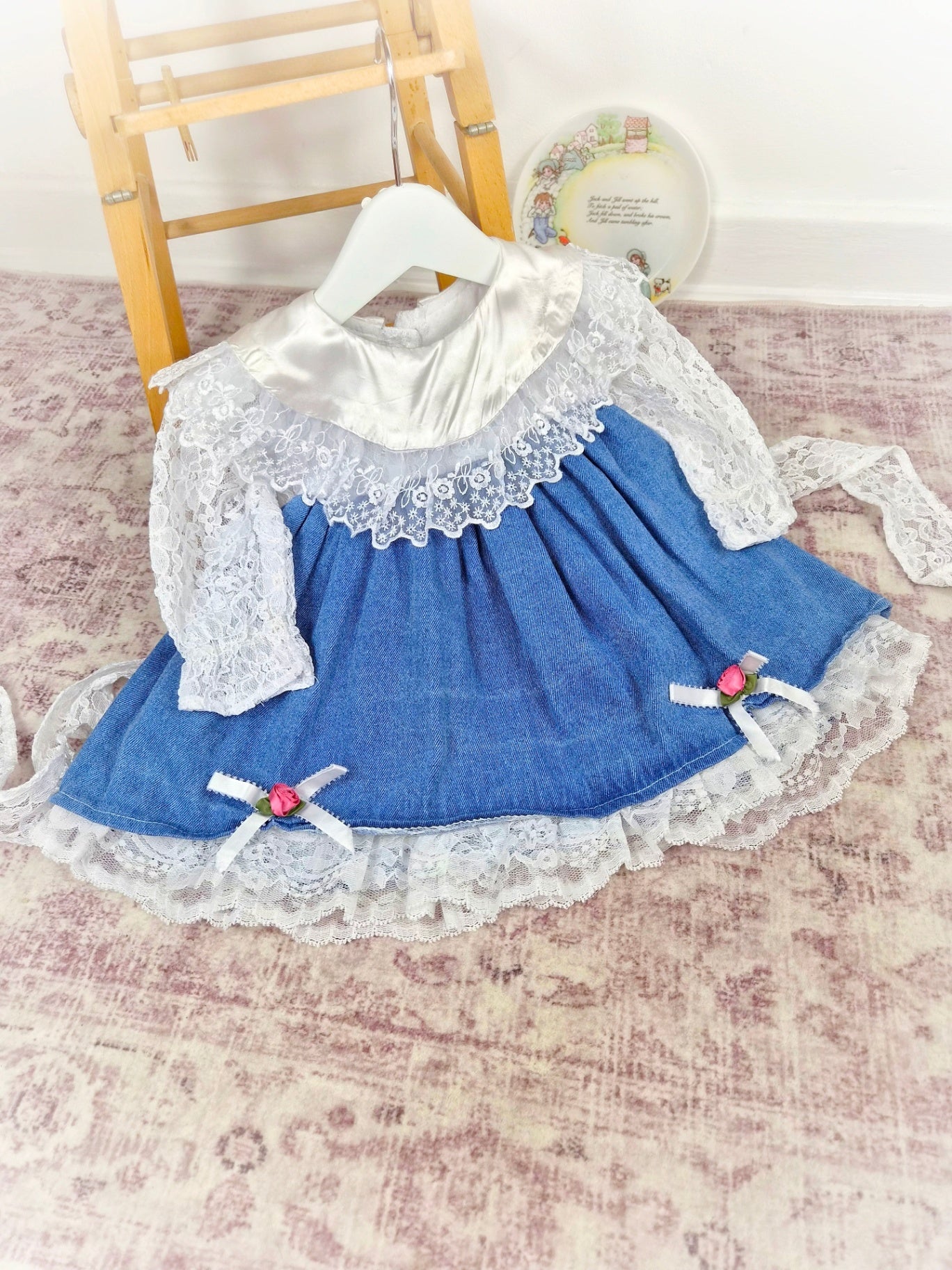 Vintage denim and lace dress