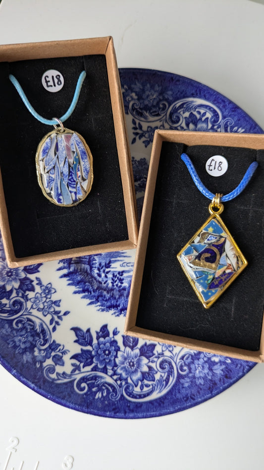 Mosaic Necklaces on Cord | Handmade from Vintage Plates
