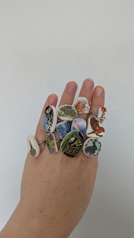 Adjustable Rings | Handmade from Vintage Plates