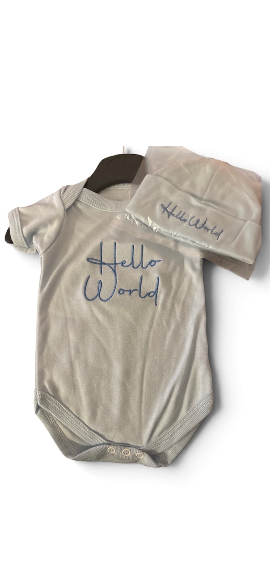 0-3m Blue Hello World Vest & Hat 