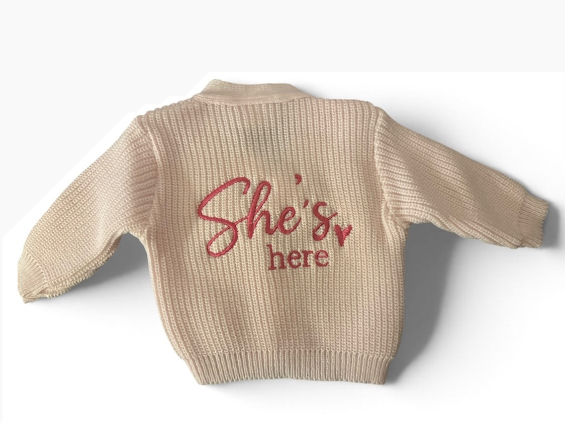 0-3m ‘She’s Here’ Pink Cardigan 