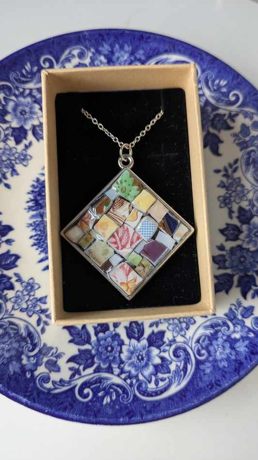 Mosaic pendant | Handmade from Vintage Plates and Charms
