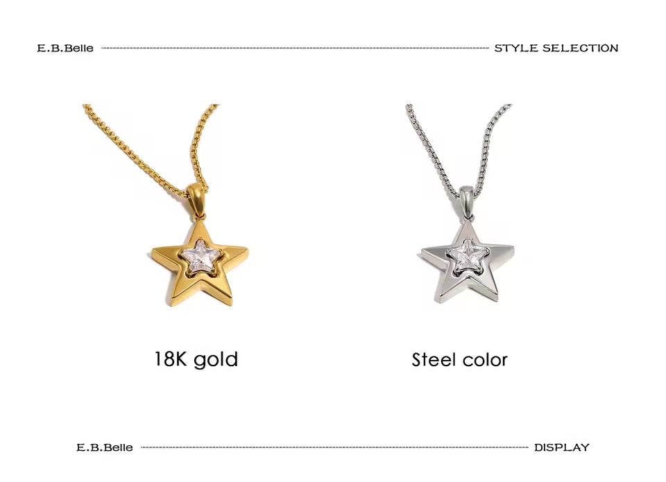 Crystal North Star Pendant Necklace Silver 