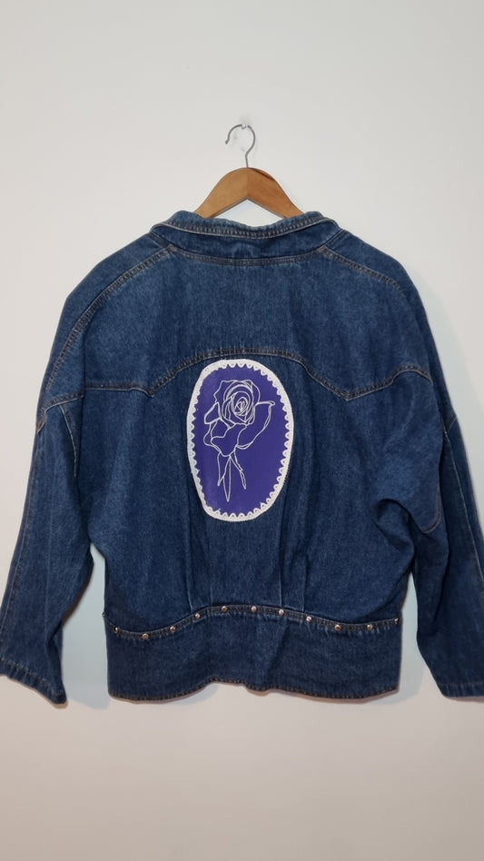 80's Style Printed Floral Denim Jacket 