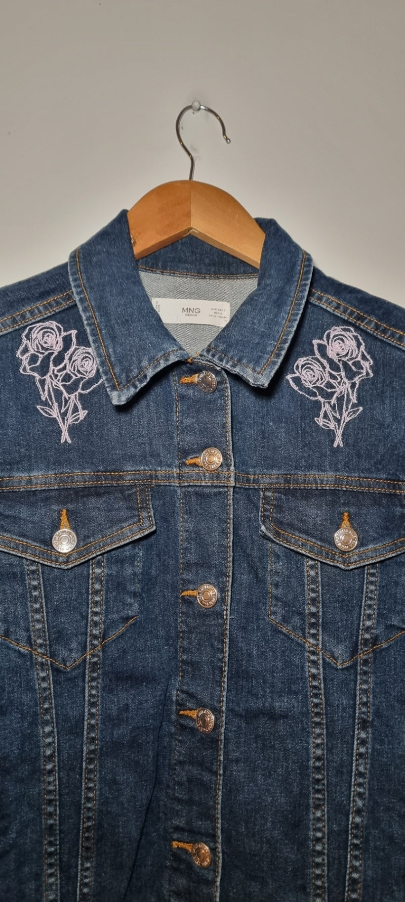 Mango Floral Embroidered Denim Jacket 