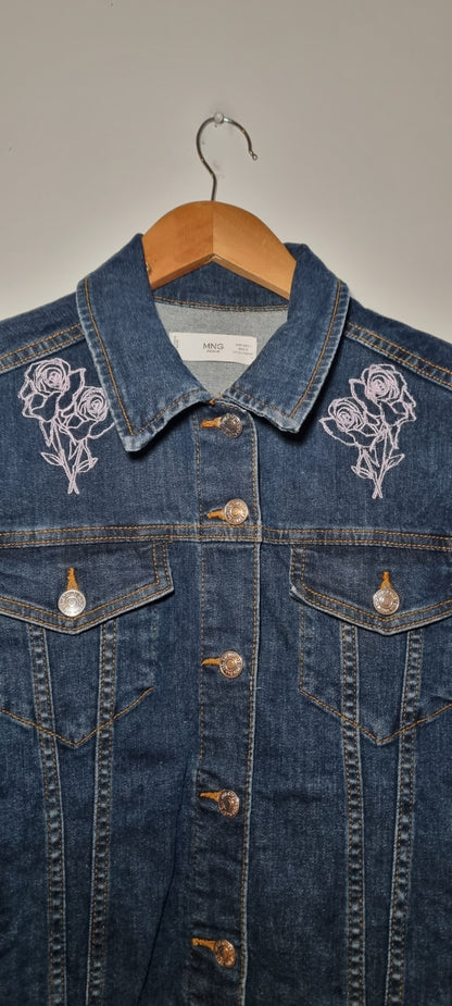 Mango Floral Embroidered Denim Jacket 