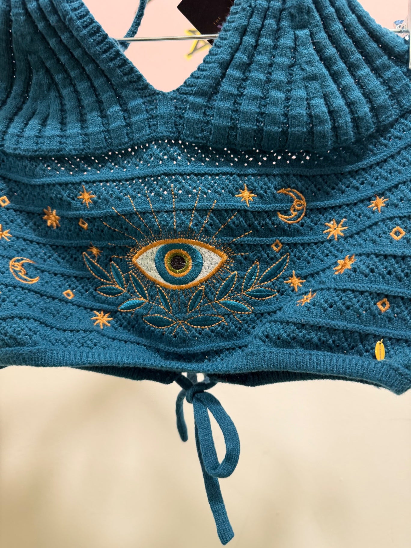 Green Cosmic Embroidered Halter Top