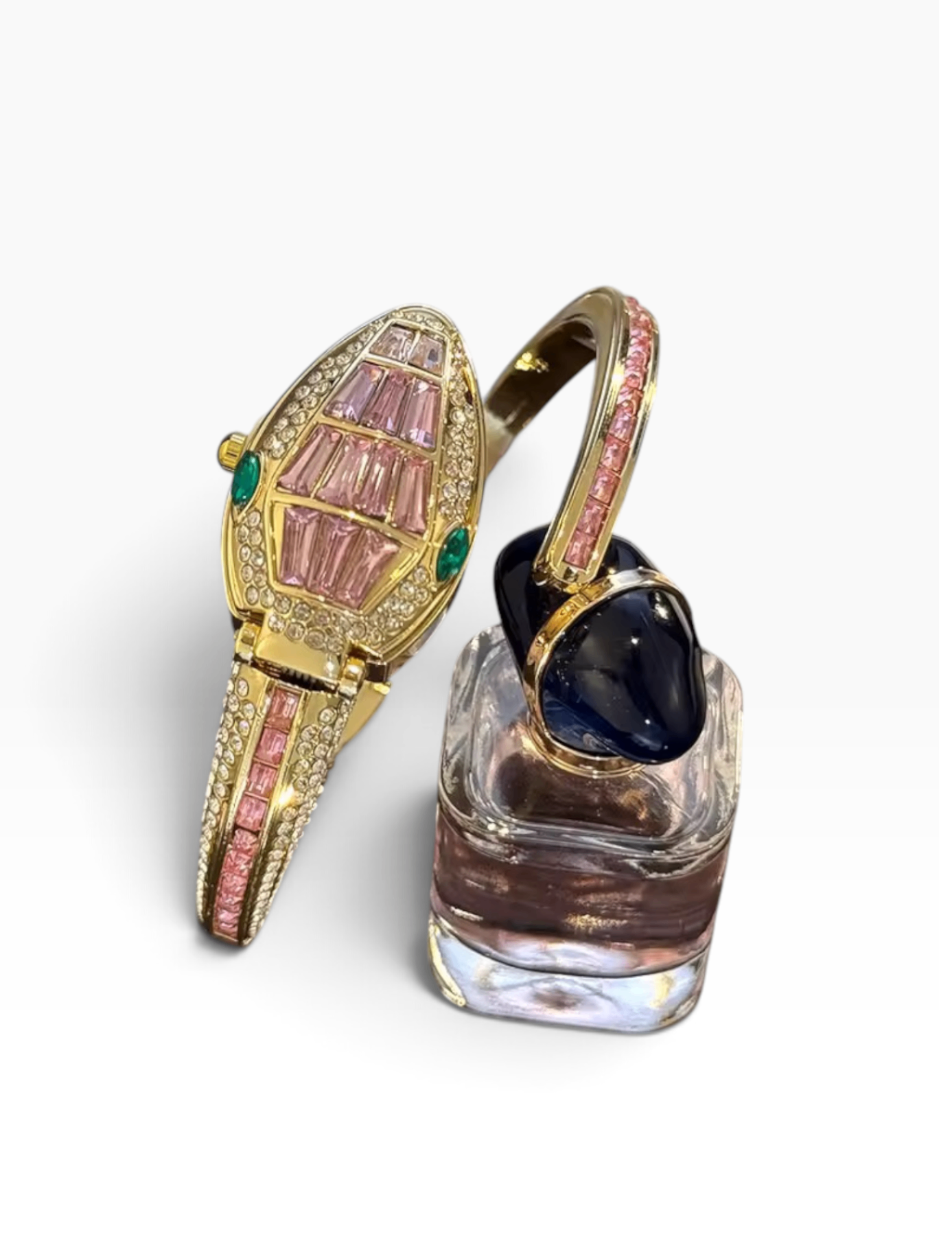 Gold Snake Watch Pink Crystal