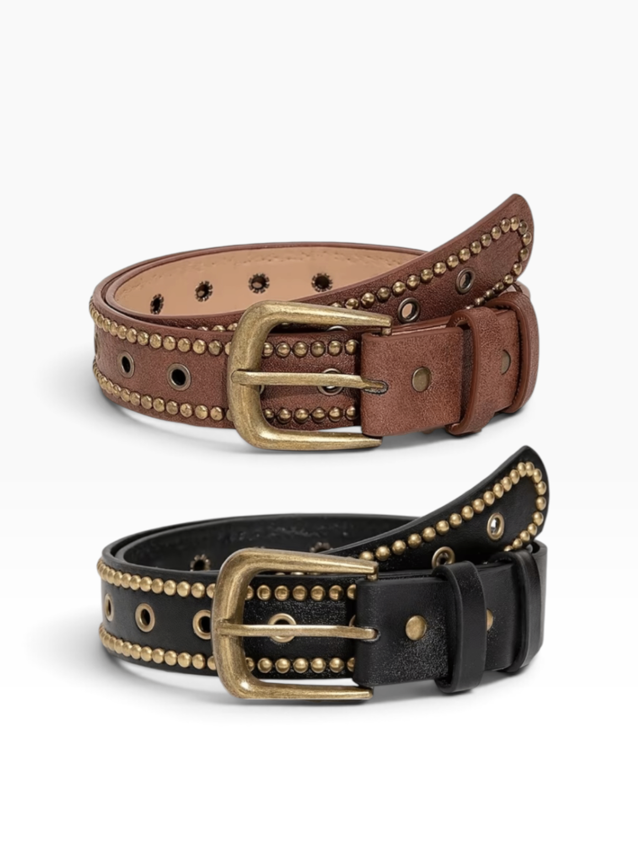 Brown Buckle Studed Belt