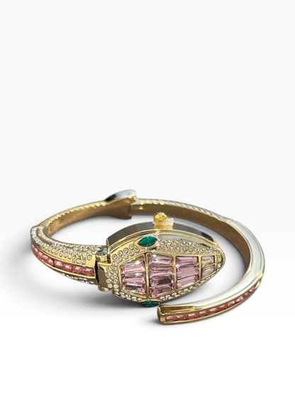Gold Snake Watch Pink Crystal