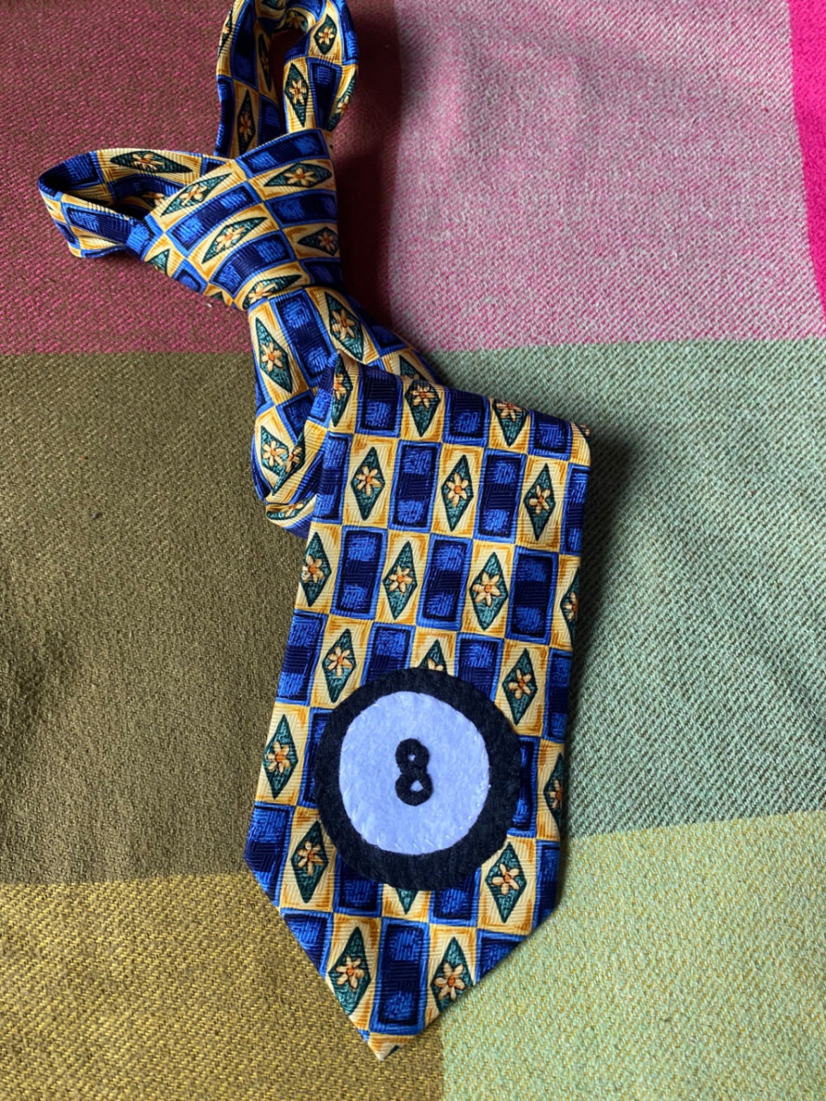 BLUE AND YELLOW 8BALL Up-cycled tie