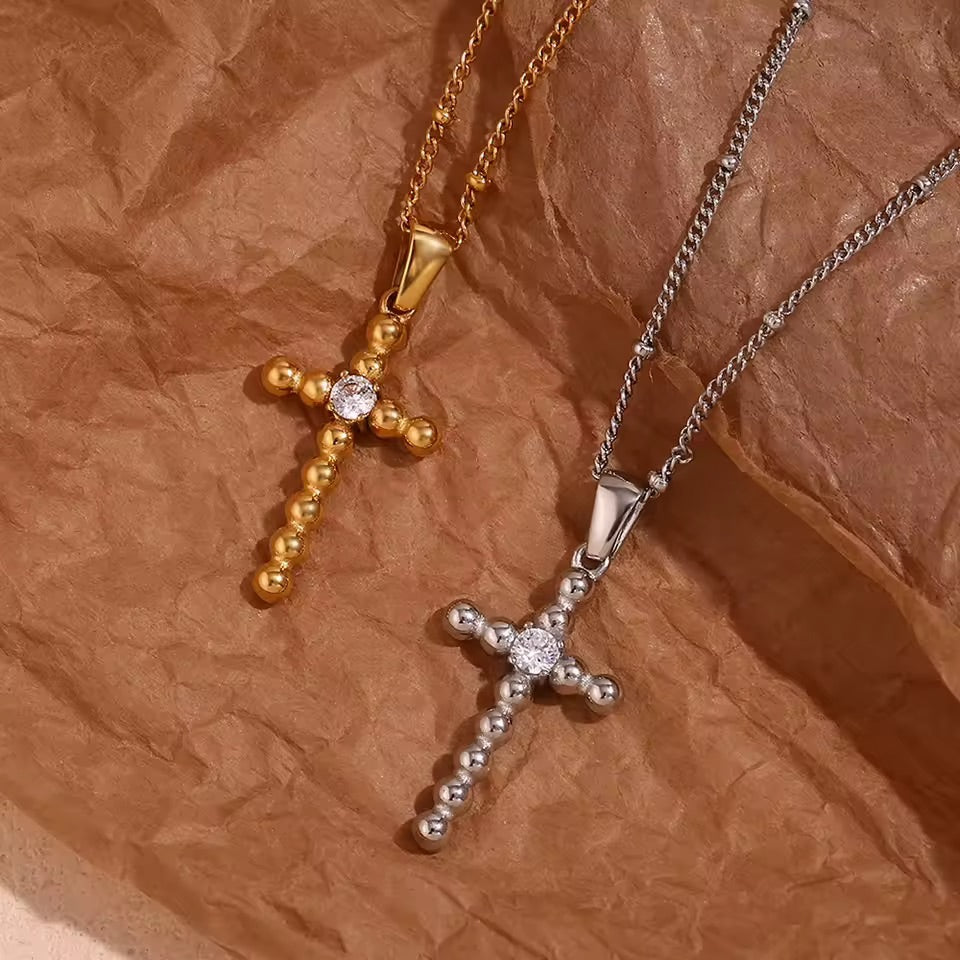 Vow Cross Silver Crystal Pendant Necklace 