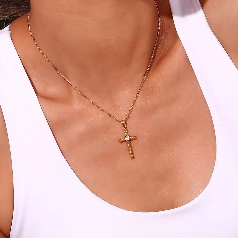 Vow Cross Silver Crystal Pendant Necklace 