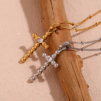 Vow Cross Silver Crystal Pendant Necklace 