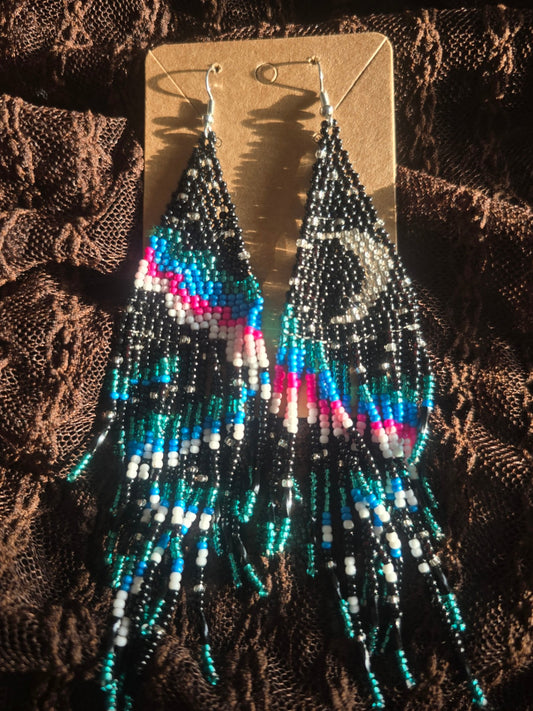 Blue beaded moon earrings 