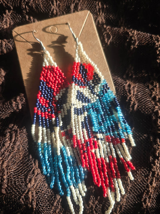 Red and blue beaded earrings 