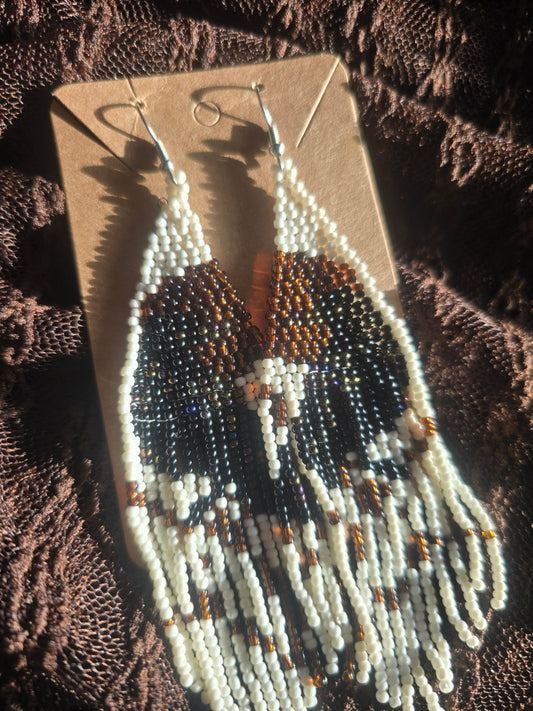 Black and brown crow beaded earrings 
