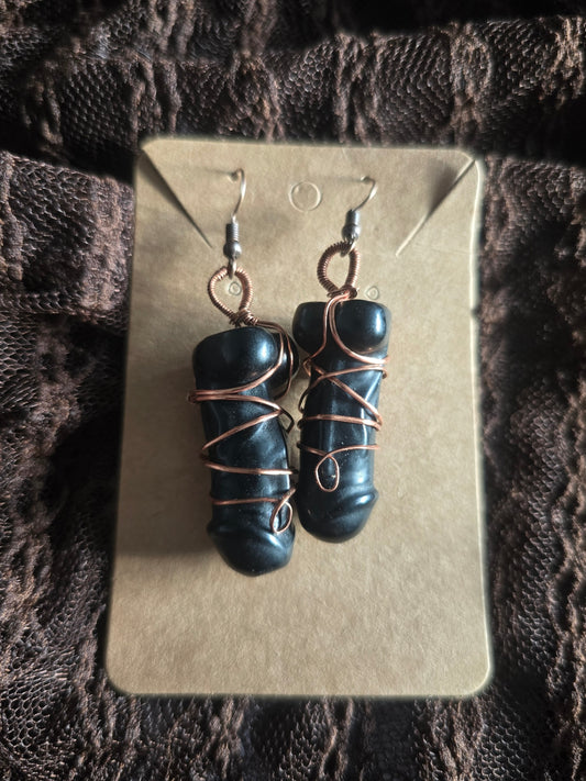 Black obsidian ding ding earrings 