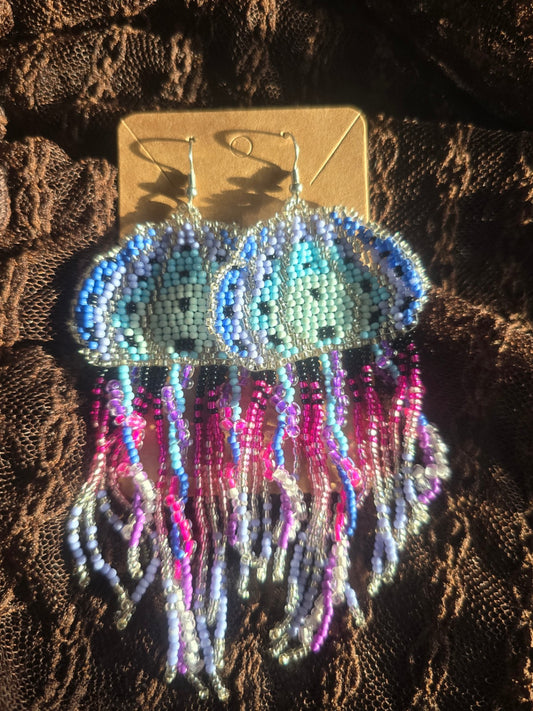 Pink beaded jellyfish earrings 
