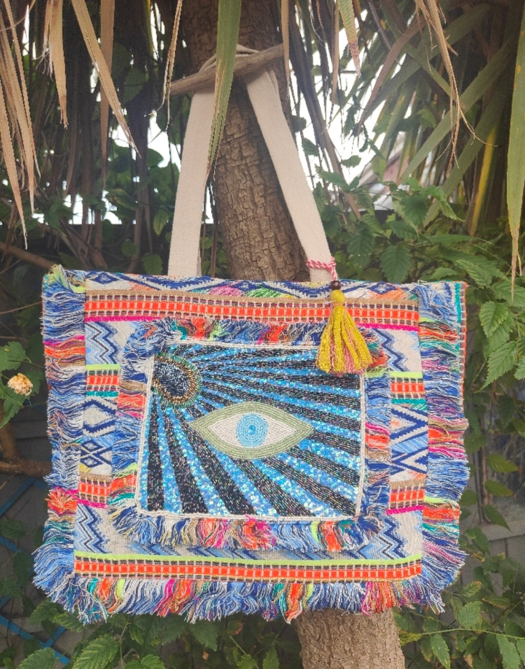 Troulos Beach Shopper Bag- Beaded Embroidered