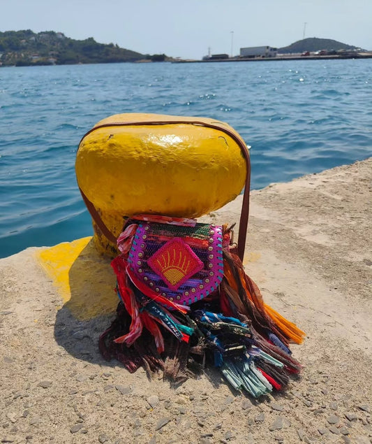 Mini Frill Sari Bag- Sunset detail