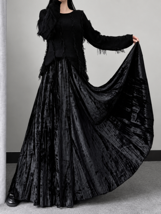 Black Velvet Floral Embossed Skirt One Size