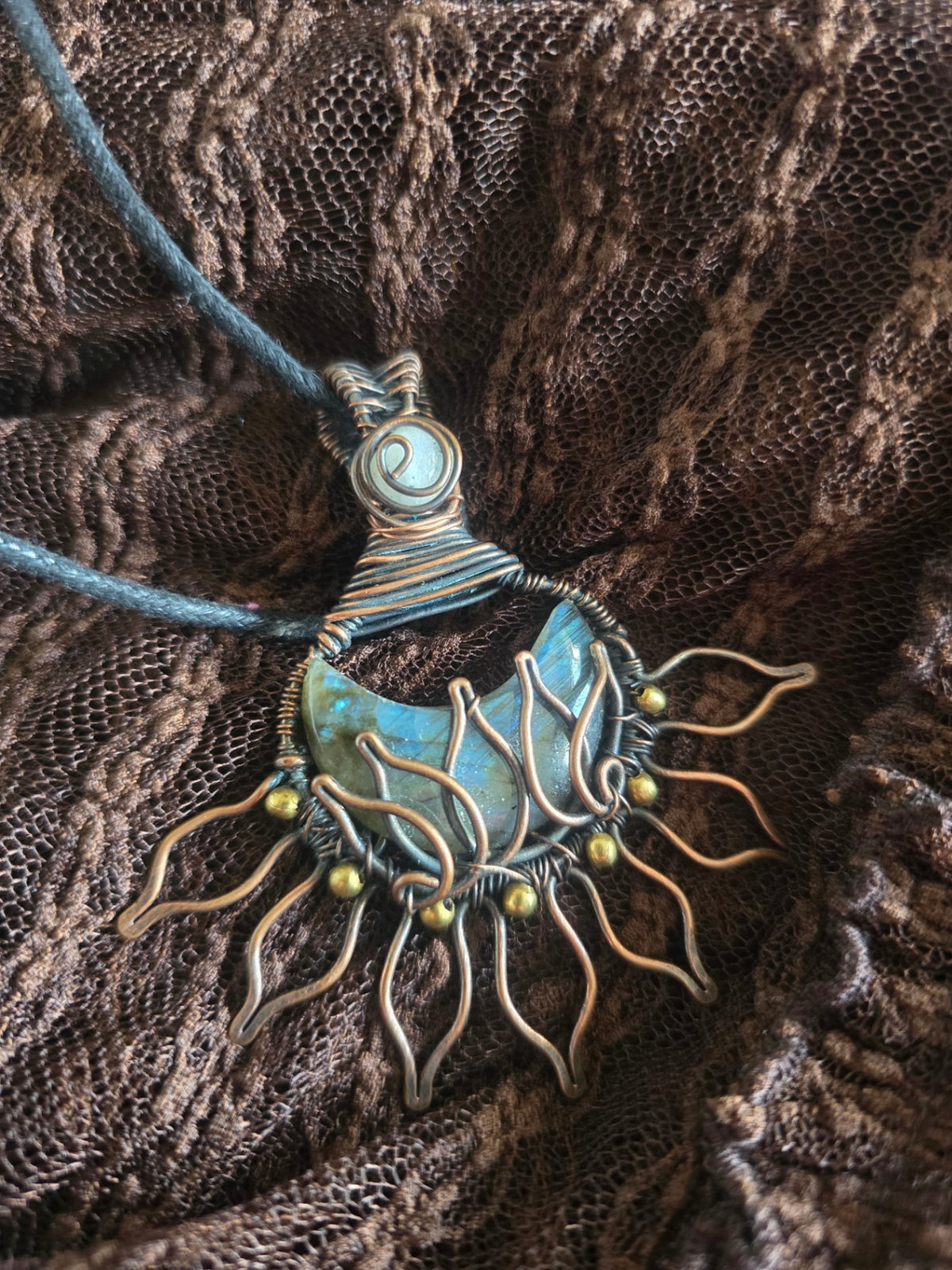 Labradorite and moonstone lotus flower
