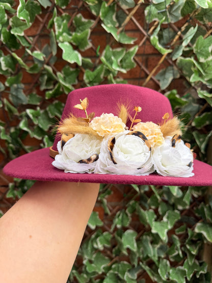 Burgundy embellished fedora hat 
