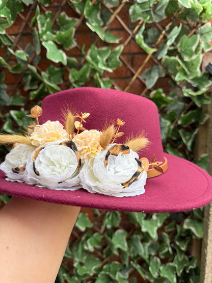 Burgundy embellished fedora hat 