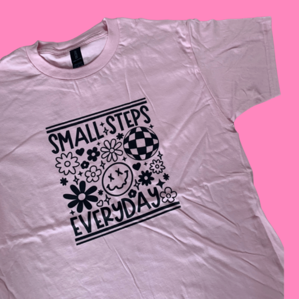Small steps everyday pink kids tshirt