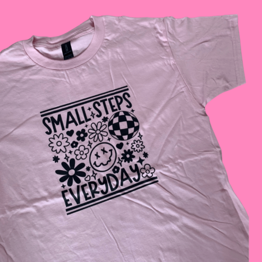 Small steps everyday pink kids tshirt