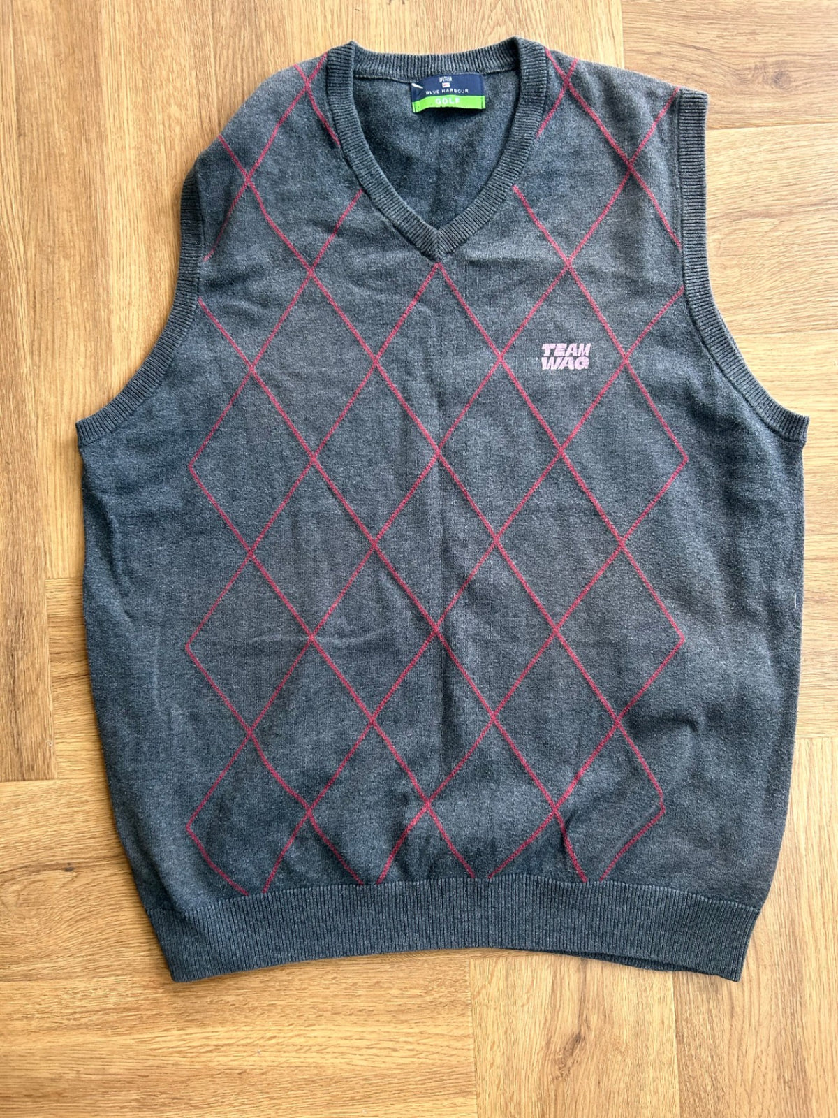 Upcycled knit with Team Wag overprint