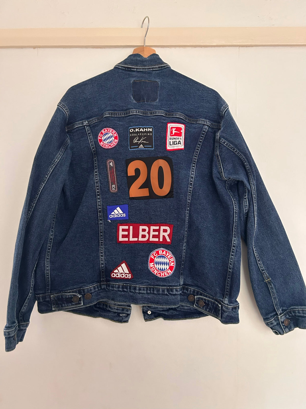 Upcycled Levi's jacket with Bayern Munich patches