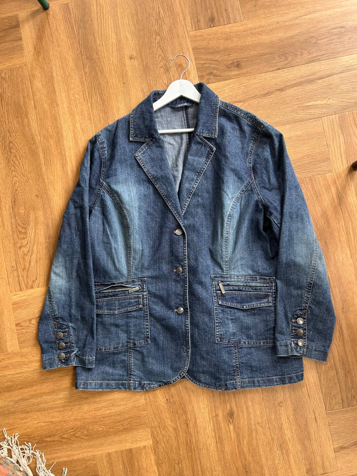 Upcycled denim jacket with adidas patches