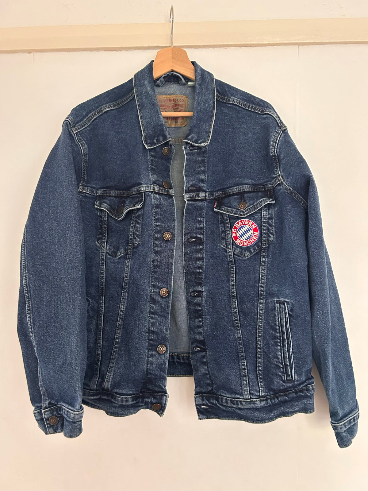Upcycled Levi's jacket with Bayern Munich patches
