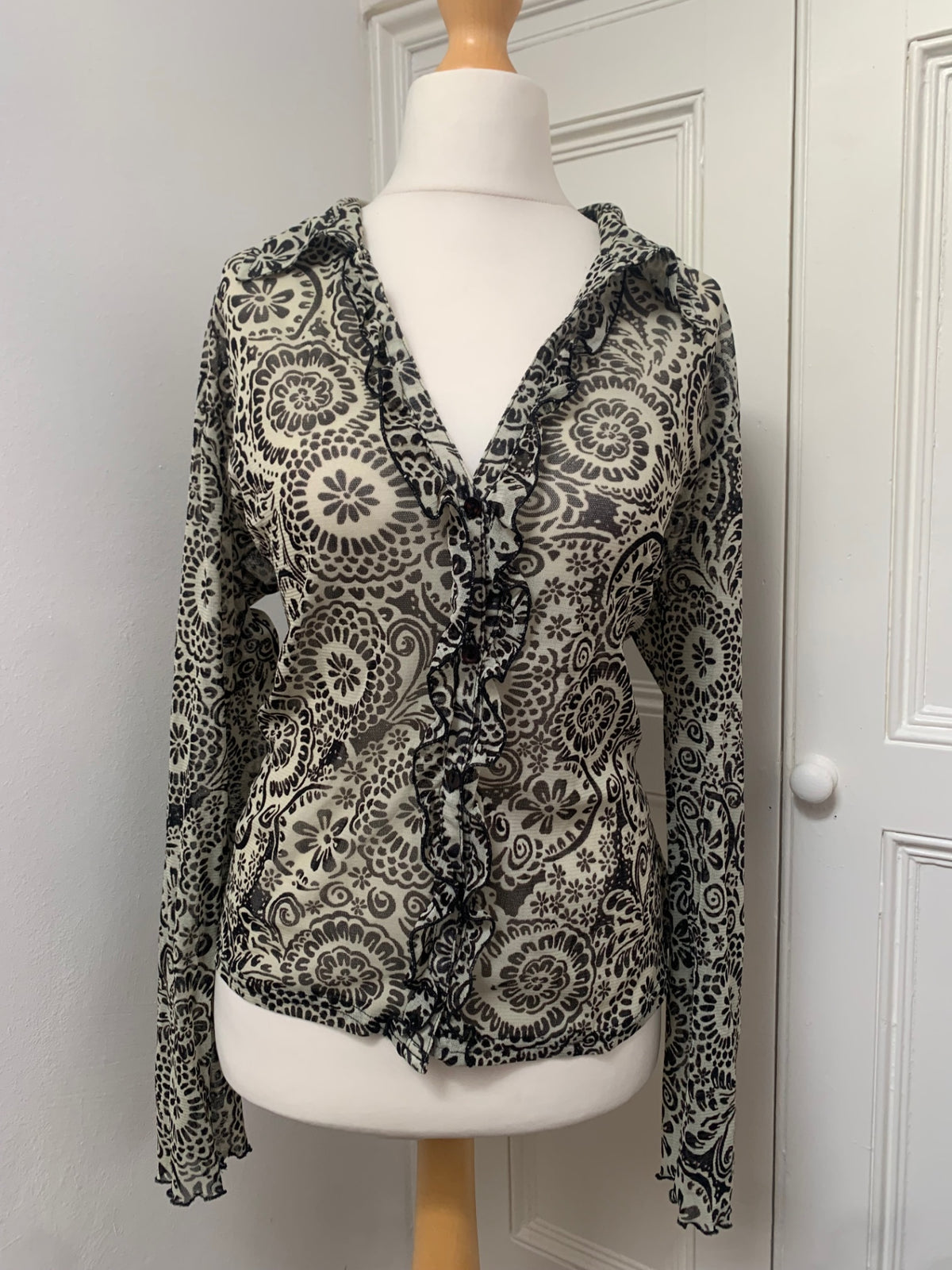 geometric floral mesh blouse 