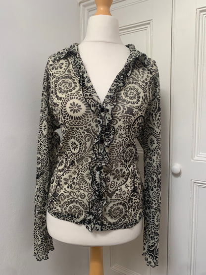 geometric floral mesh blouse 