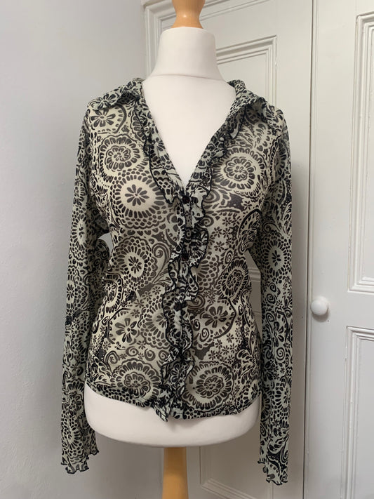 geometric floral mesh blouse 