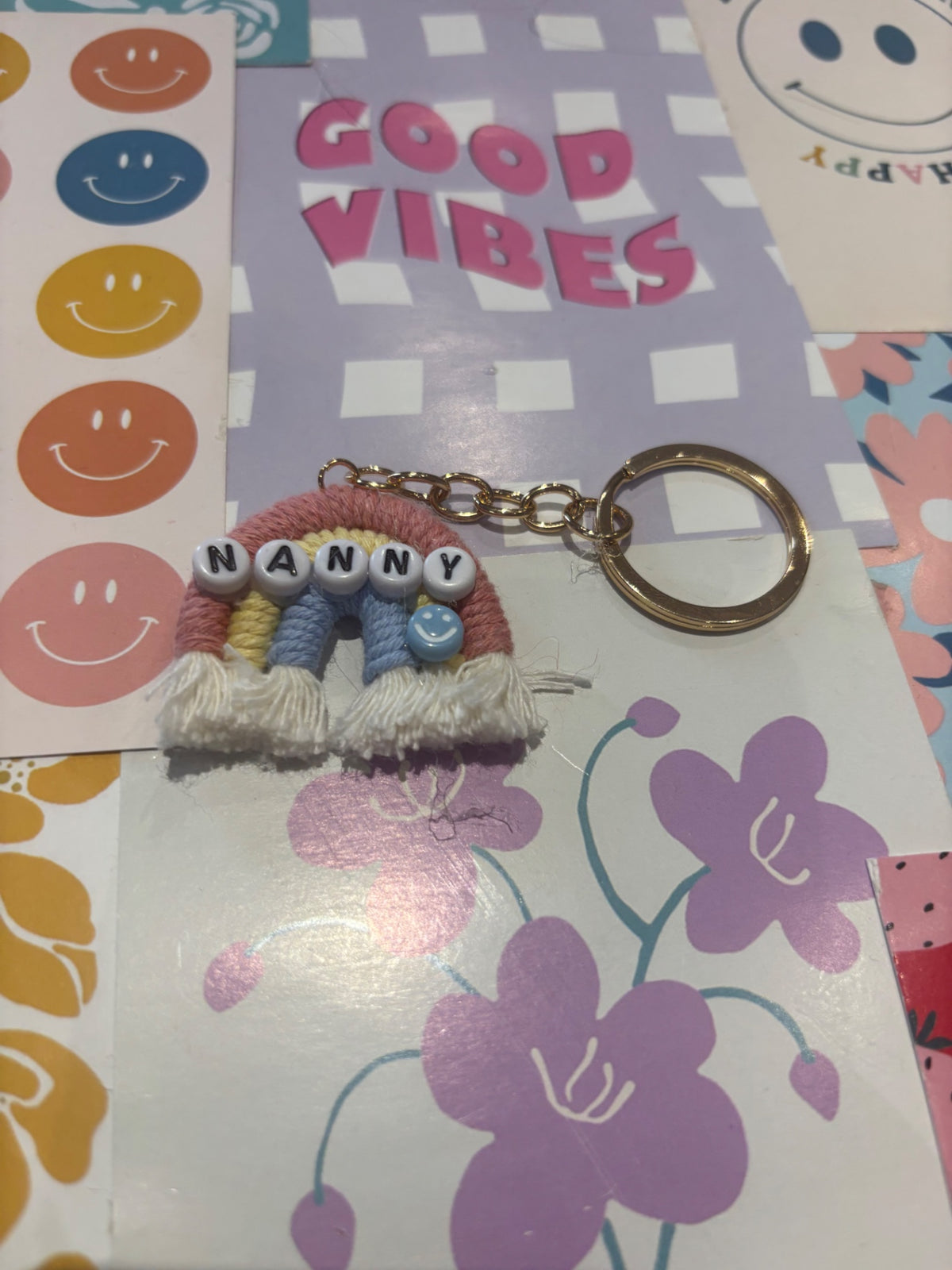 Pink/yellow Nanny Rainbow Keyring