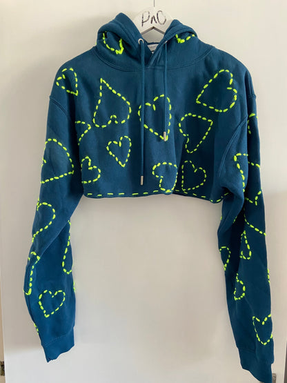 Knitted Heart cropped Hooded Sweatshirt