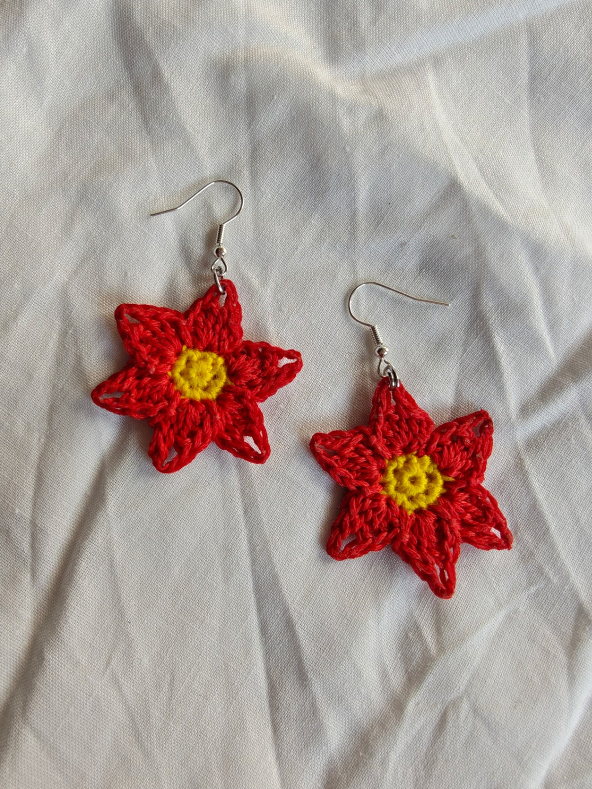 Bright red flower poinsettia earrings