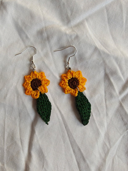 Sunflowers with leaf earrings