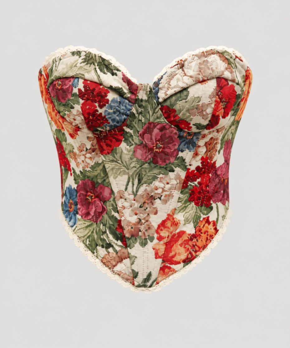Romantic Tapestry Red Mix Floral Corset Small
