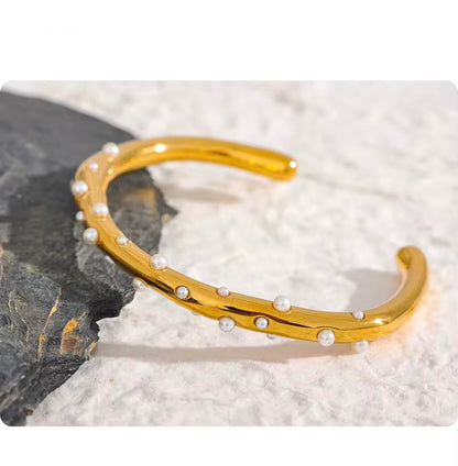 Pearl Halo — Gold Tone Cuff Bracelet