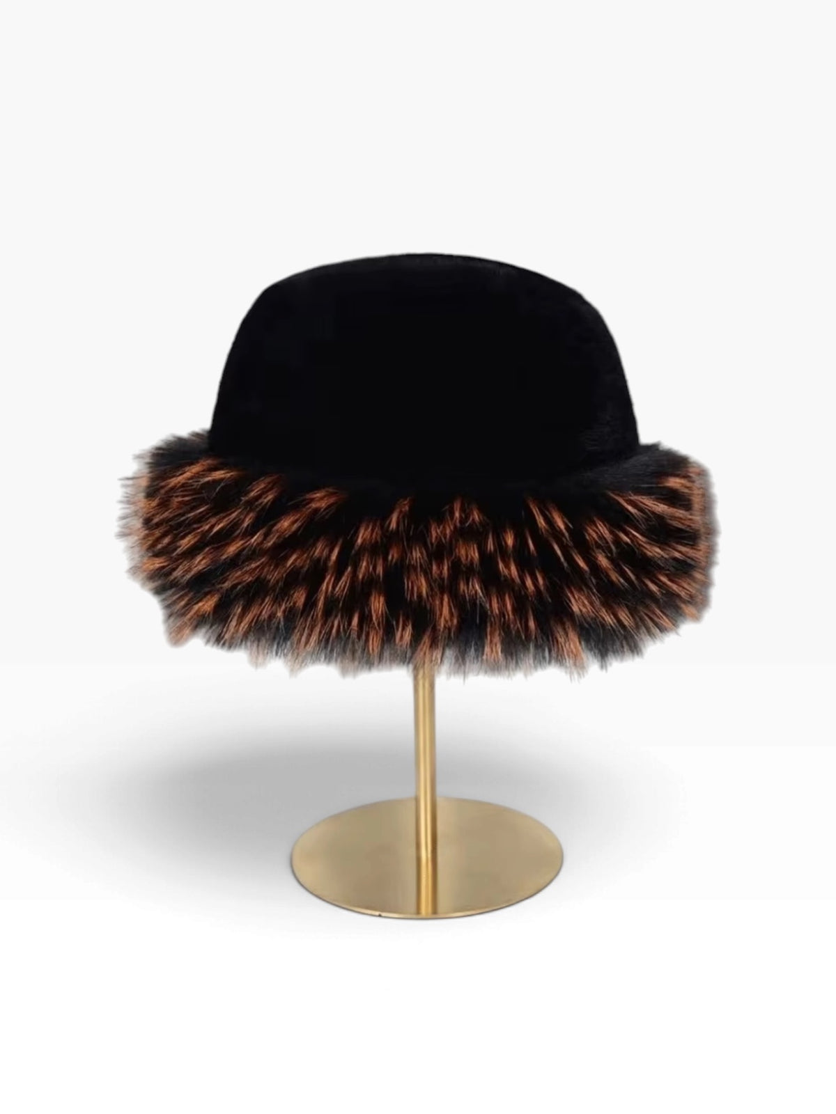 Fur Bucket Hat Black Orange 