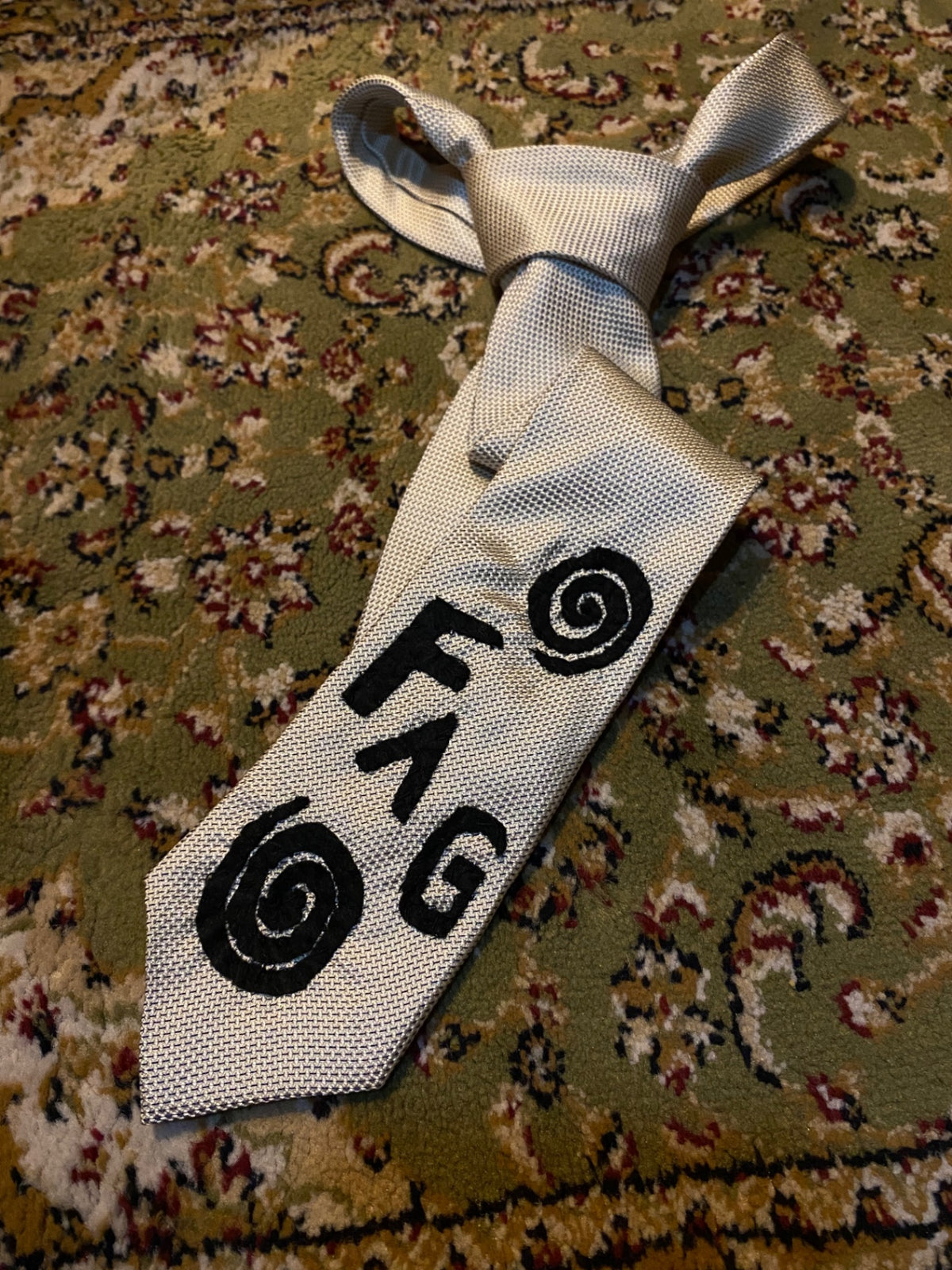 WHITE SWIRL FAG Up-cycled tie
