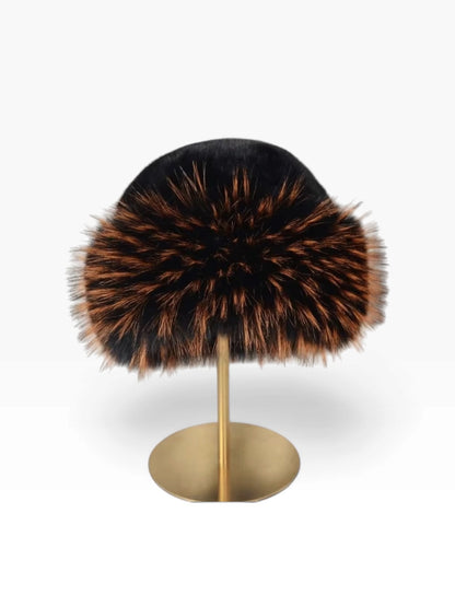 Fur Bucket Hat Black Orange 