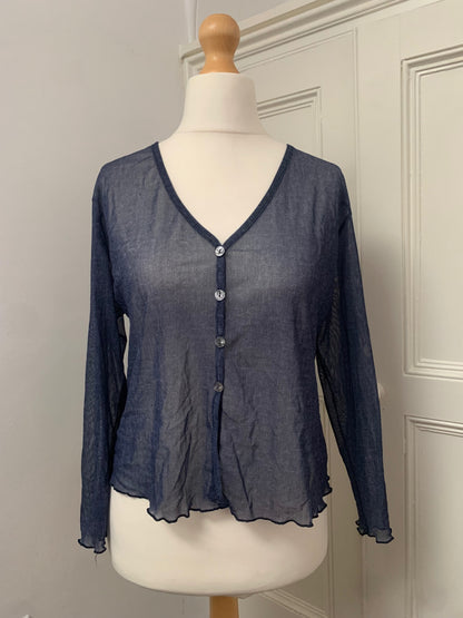 sheer mesh blue cardigan