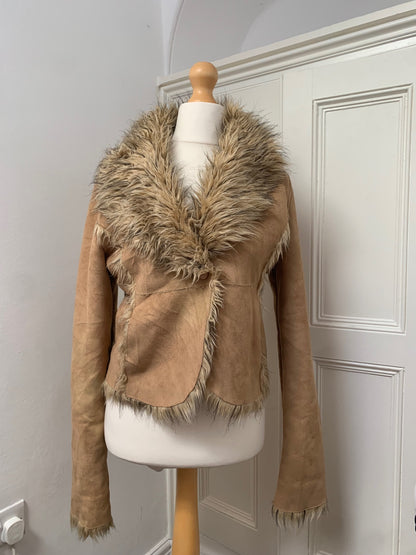 camel brown faux fur jacket 